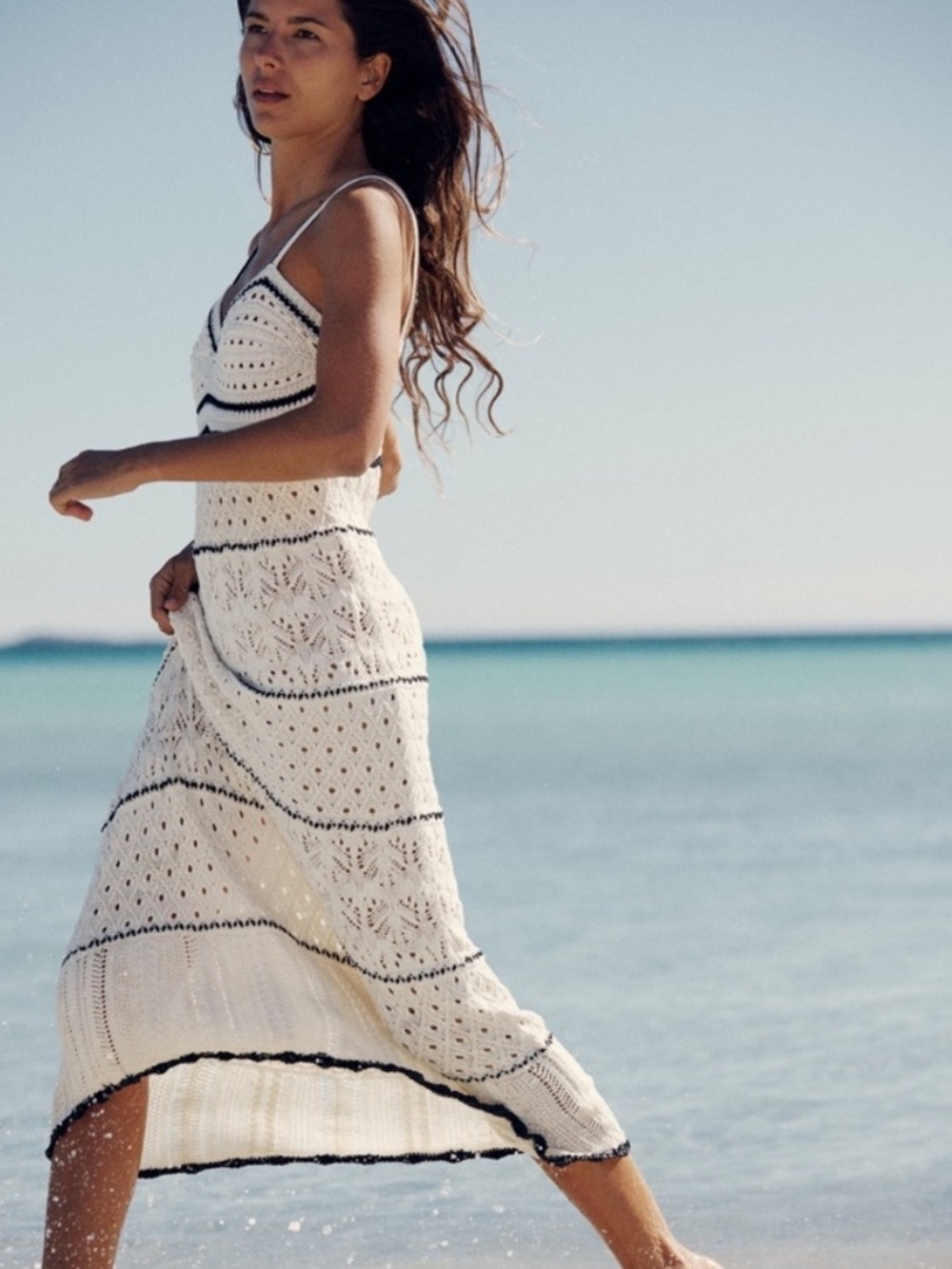 Zara Cream Crochet Knit Maxi Dress - Picture 3 of 9